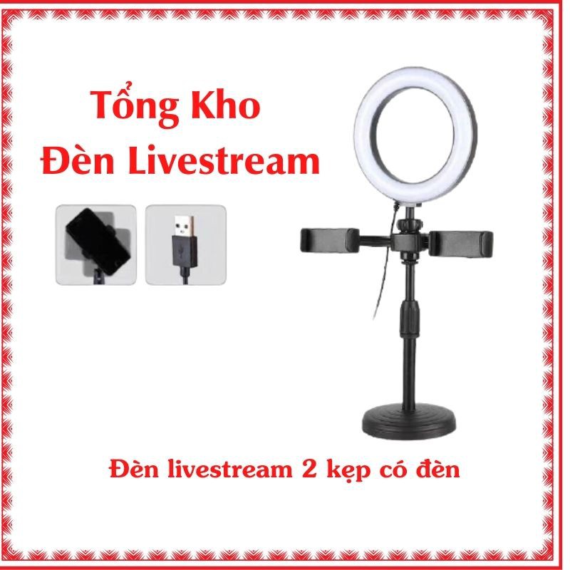 Đèn livestream mini để bàn - Đèn livestream 16cm kẹp 2 điện thoại