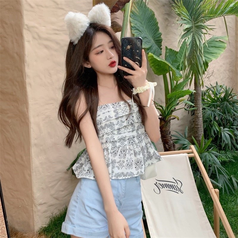 Áo peplum ống hoạ tiết Quảng Châu