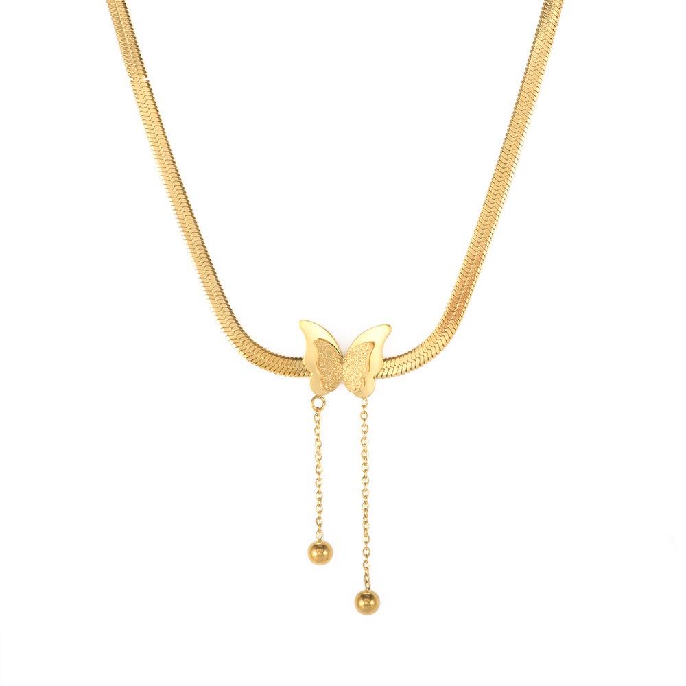 Vòng cổ Xương Rắn Bằng Titan Mạ Vàng Hình Bướm