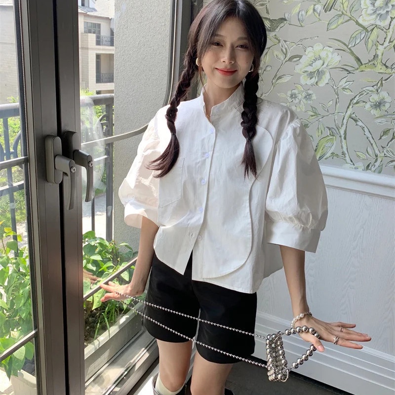 Áo Kiểu Tay Phồng Dáng Rộng Thời Trang Mùa Hè Hàn Quốc Cho Nữ