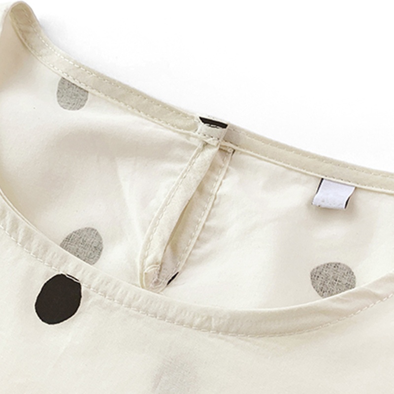 Áo Chiffon Tay Lỡ Cổ Tròn Họa Tiết Chấm Bi Phong Cách Pháp Cổ Điển Thời Trang Mùa Hè Cho Nữ