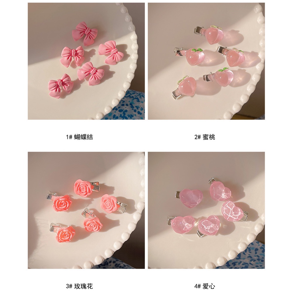 Kẹp Tóc Đính Nơ Và Quả Đào Tinh Tế Màu Hồng Dành Cho Bé Gái