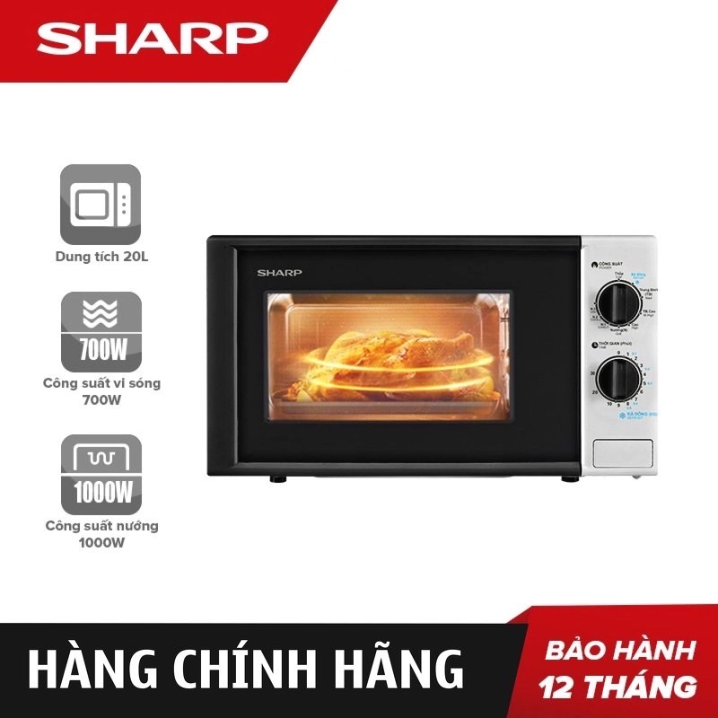 [Chính hãng-Lỗi 1 đổi 1] Lò vi sóng Sharp có nướng R205VN | RG223VN | RG225VNS 20 lít | R20A1-S 22 lít 800W (BH 1 năm)