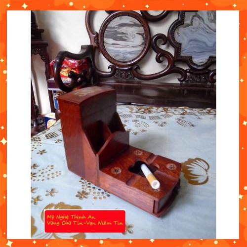 Bộ 3 món tiện ích bằng gỗ hương đỏ ,Hộp Trà trung, hộp tăm,gạt tàn COM3M03 .