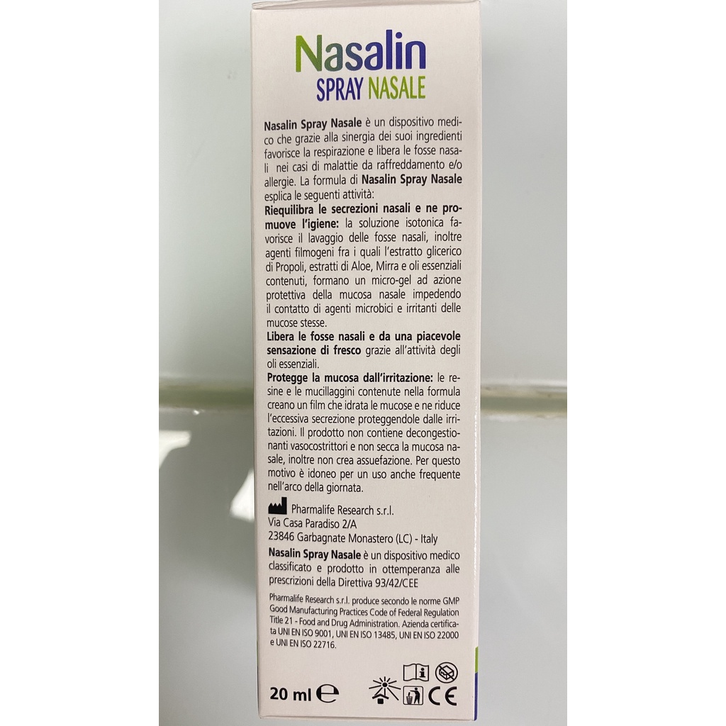 Dung Dịch Xịt Mũi Nasalin  Spray Nasale Chứa nhựa thơm, chất nhầy Làm Sạch Khoang Mũi, Bảo Vệ Niêm Mạc Mũi