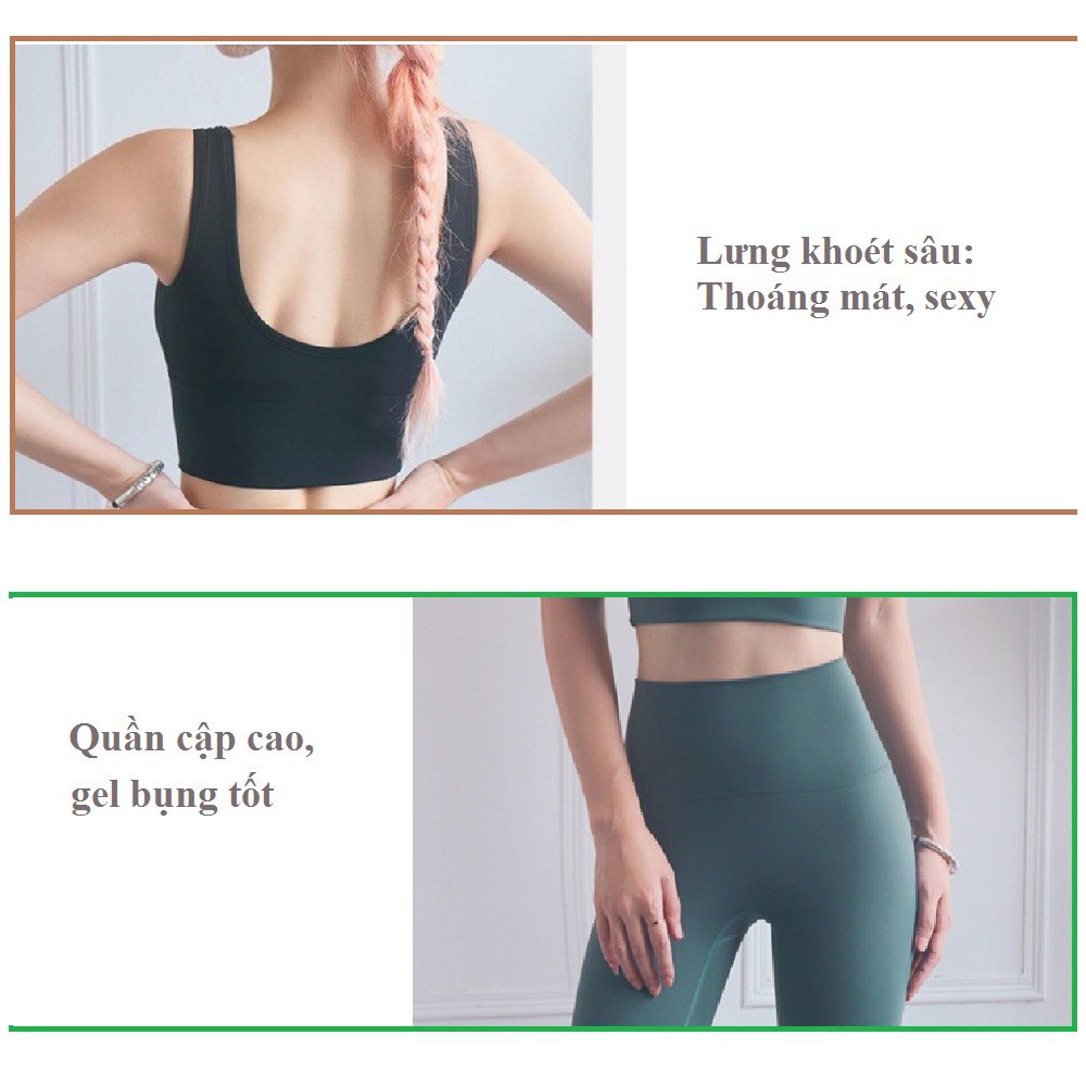 Bộ quần áo tập gym yoga nữ có mút ngực vải thoáng mát co dãn 4 chiều nâng mông đồ tập gym yoga (bộ hở lưng)
