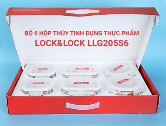 Bộ 6 Hộp Thủy Tinh Đựng Thực Phẩm Lock&Lock LLG205S6