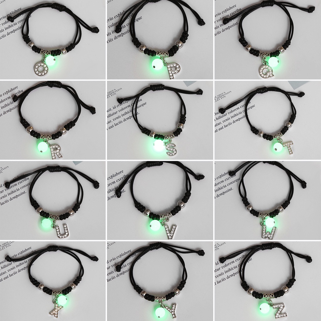 Vòng đeo tay RINHOO FRIENDSHIP mặt chữ cái tùy chọn với hạt phát quang thời trang cho cặp đôi