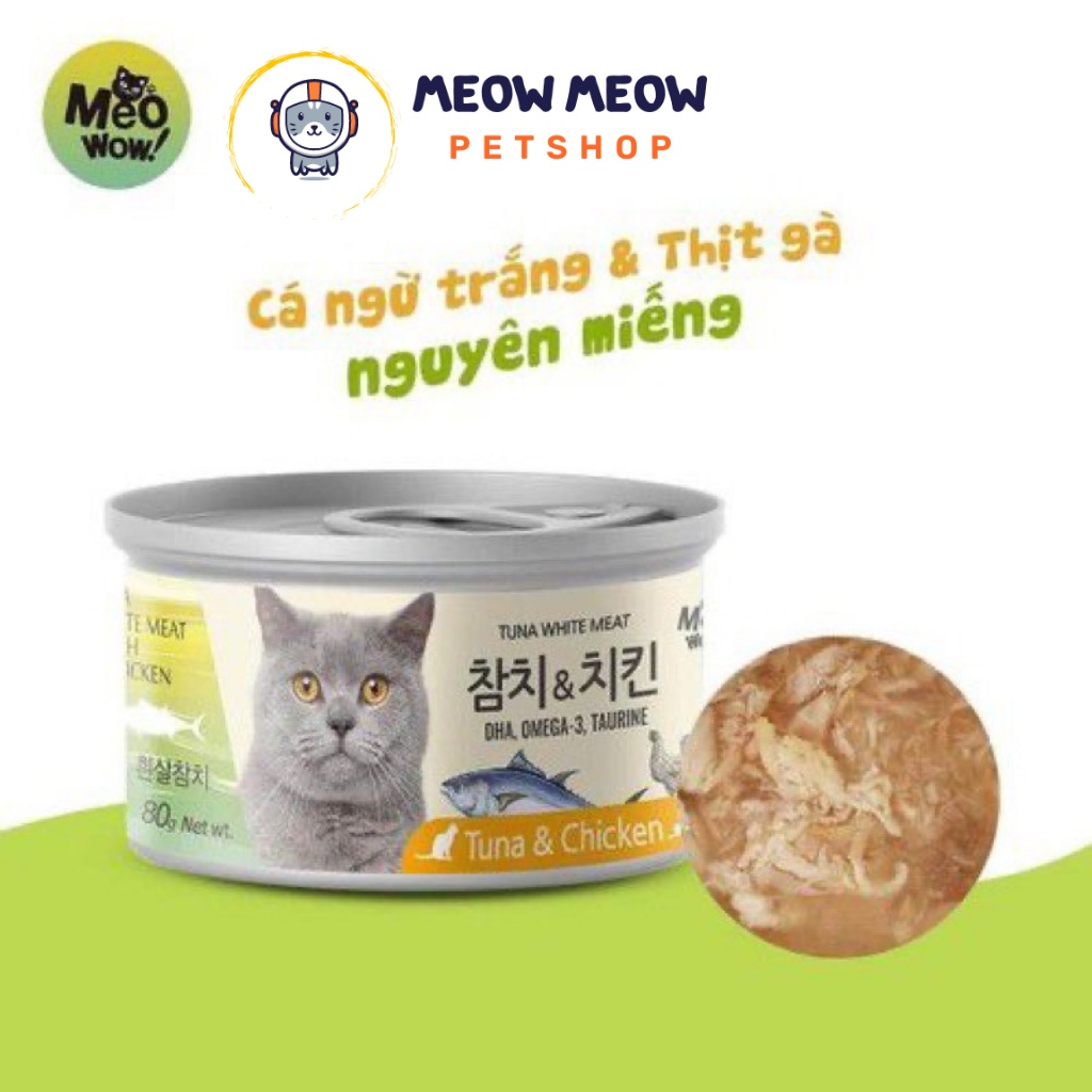 Pate cho mèo Meowow Tuna cá ngừ trắng nguyên miếng | Lon 80g | Pate dinh dưỡng cho mèo.