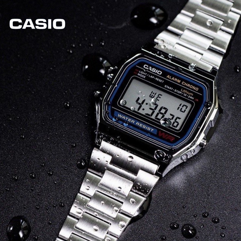 Đồng hồ Casio điện tử A158 Nam nữ chính hãng chống nước 3ATM , dây kim loại thép không gỉ