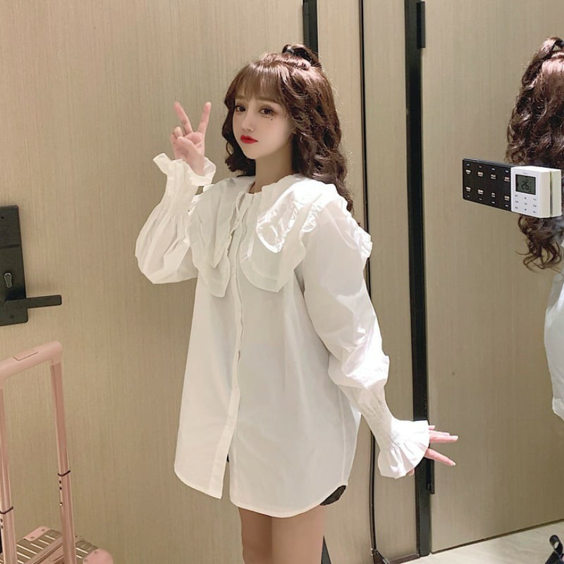 Áo sơ mi nữ cổ bèo hàng Quảng châu