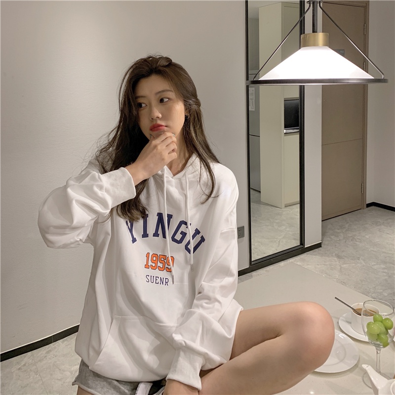 Áo Hoodie Mỏng Dáng Rộng In Chữ Thời Trang Mùa Thu Cho Nữ