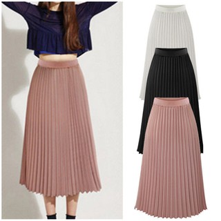 Chân váy maxi xếp li màu trơn thời trang nữ tính
