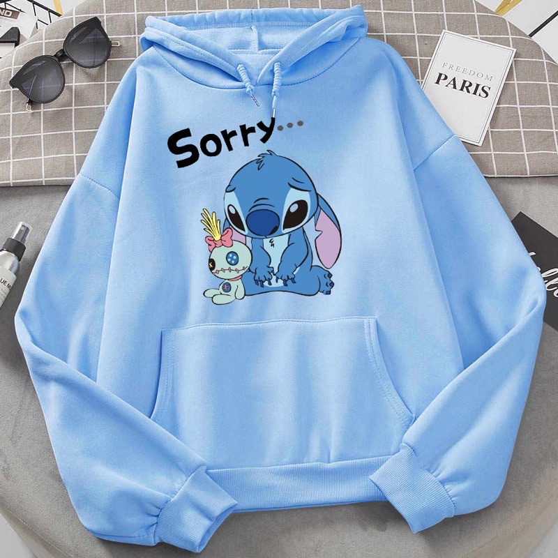 Áo khoác hoodie nam nữ in Stitch Sorry, chất liệu nỉ hàng nón 2 lớp dày dặn