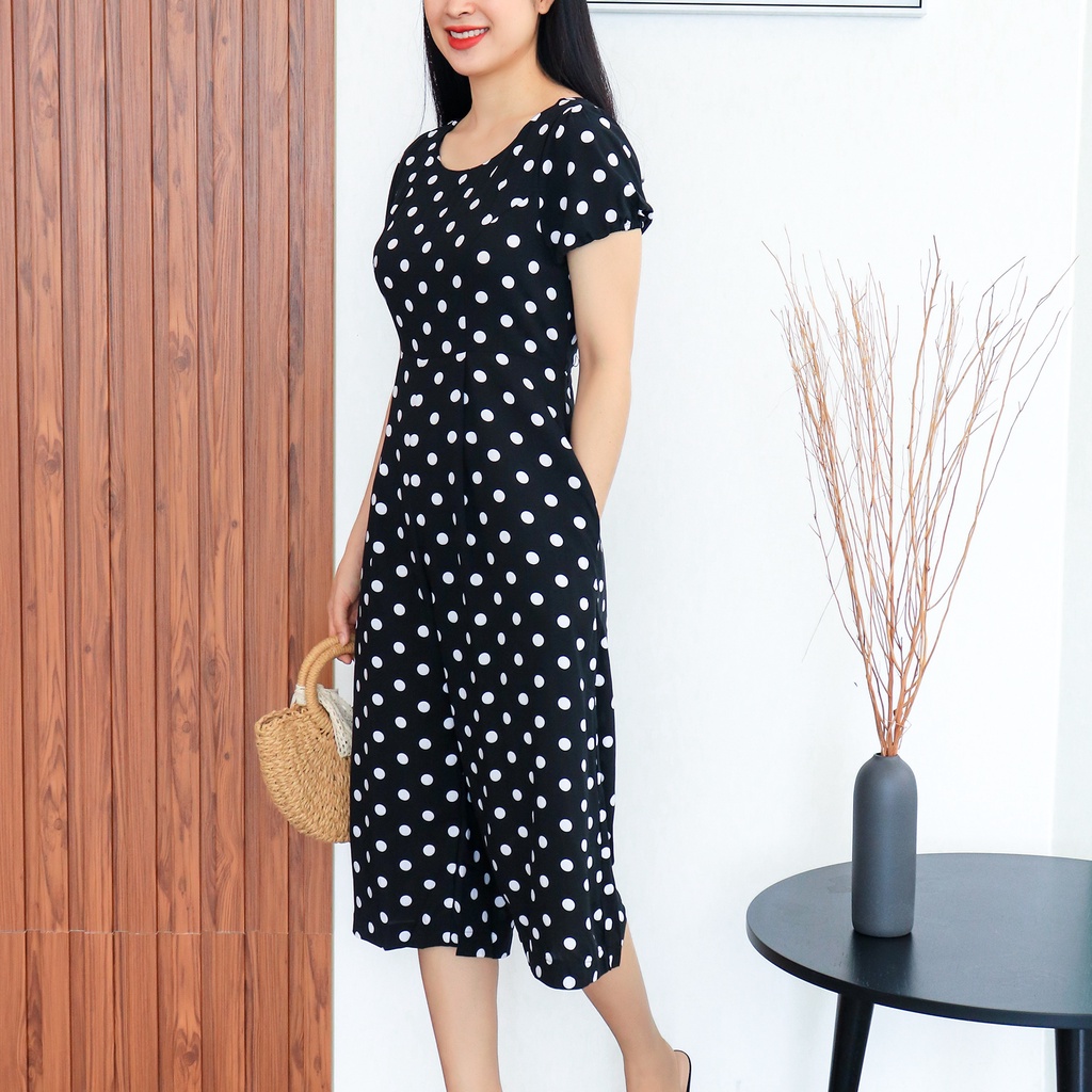 Jumpsuit nữ lanh maxi đi biển mặc nhà tay bo AMYRA -  jump dài ống rộng họa tiết bi beo có túi Ju008