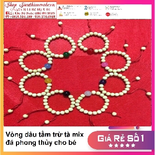 Vòng dâu tằm mix đá phong thủy may mắn cho bé