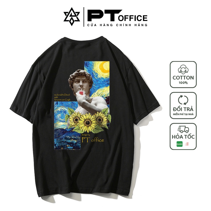 Áo phông NGHỆ THUẬT DAVIS cotton 100% mềm mịn dáng rộng unisex (Đen, Trắng) - PT Office