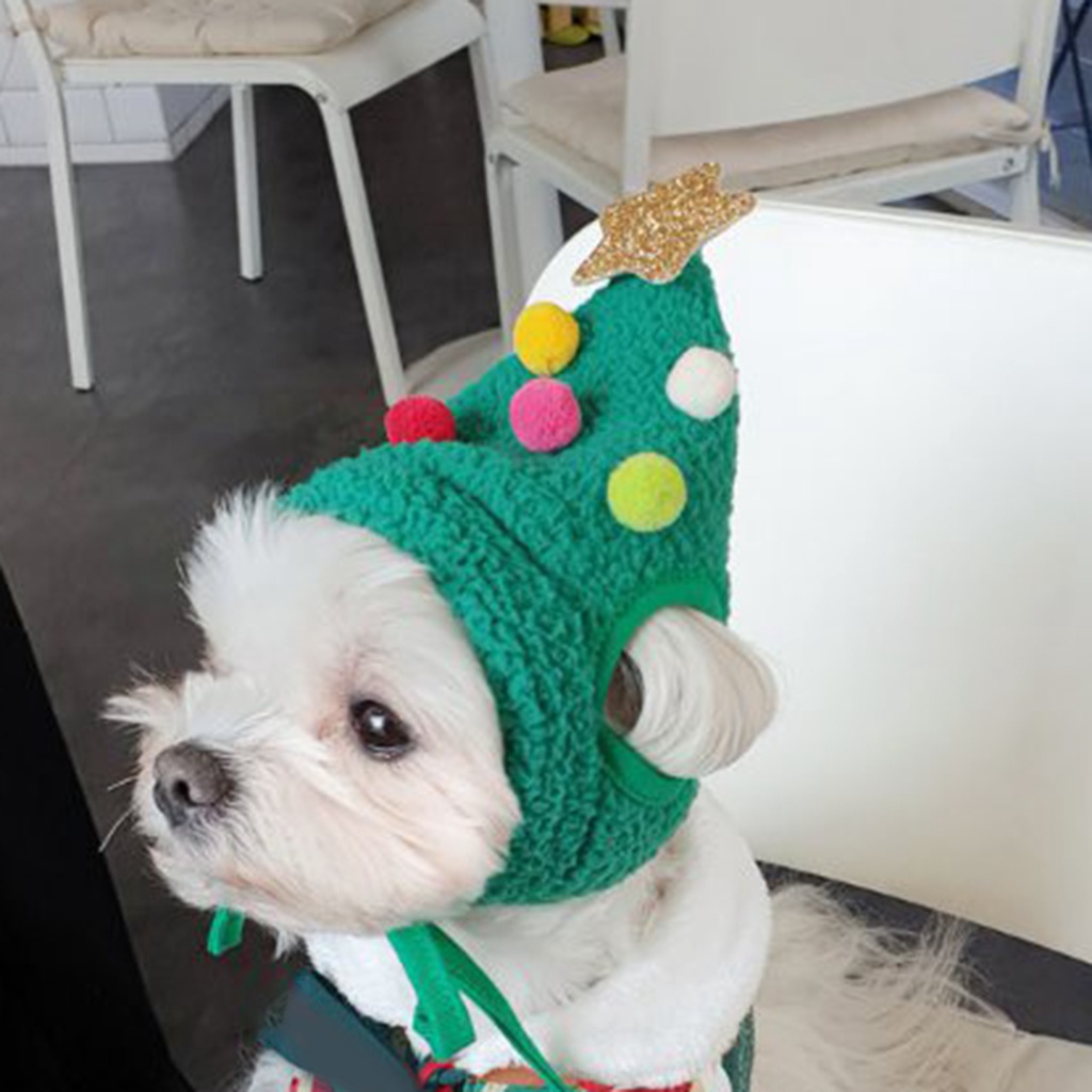11 Mũ beanie đính cây thông noel cho thú cưng
