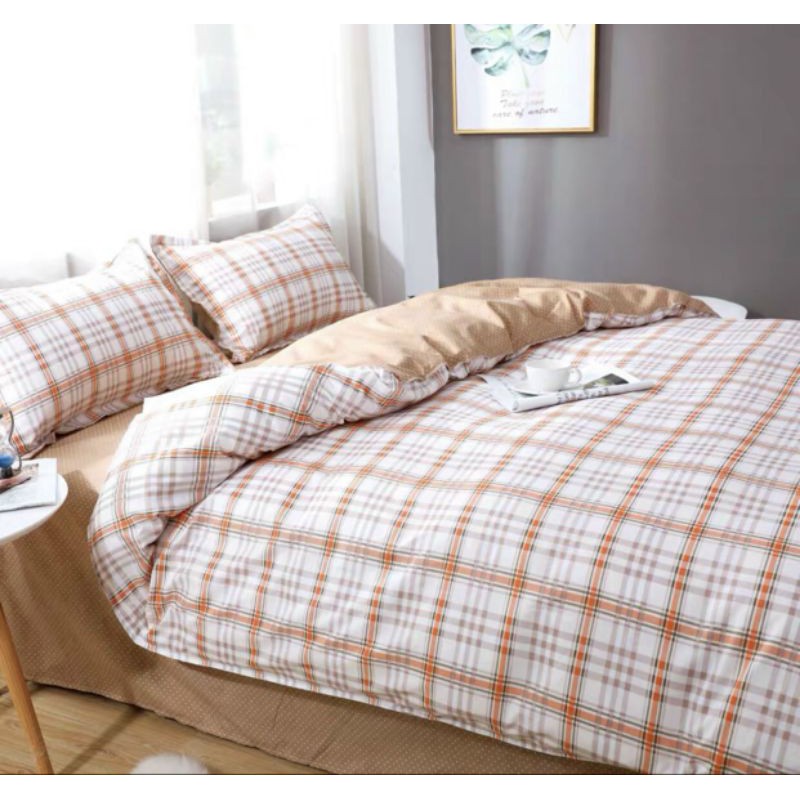 Bộ chăn ga cotton poly Kẻ Ô Hàn Quốc