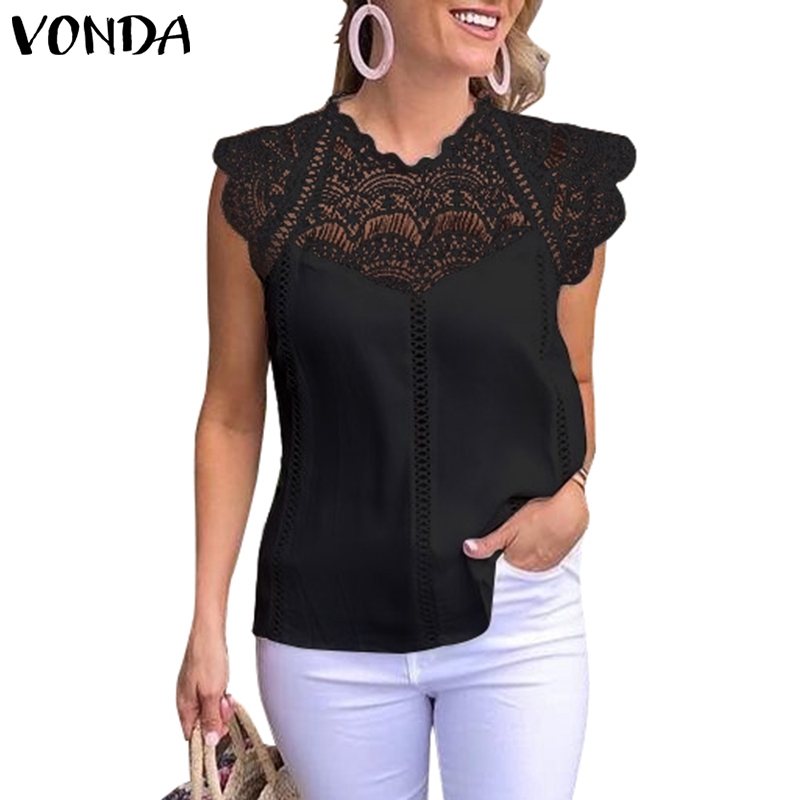 Áo Kiểu VONDA Phối Ren Phong Cách Cổ Điển Dành Cho Nữ
