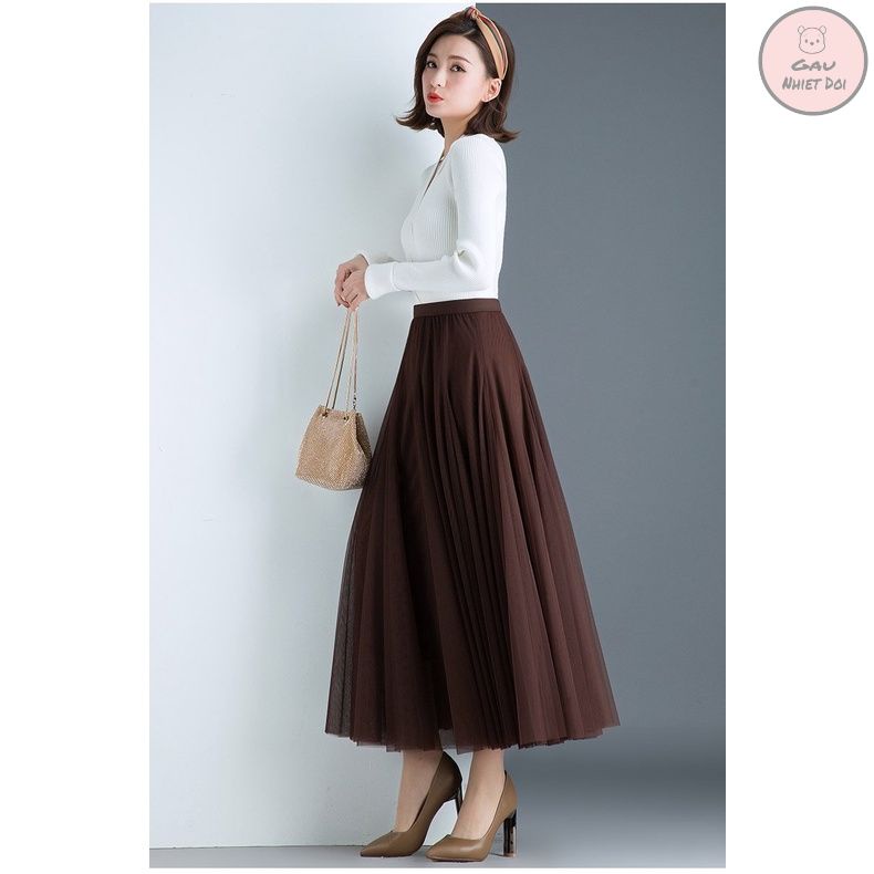 Chân Váy Voan Nữ Bánh Bèo Công Chúa Freesize Đủ 04 Màu Đen/Trắng/Be/Nâu