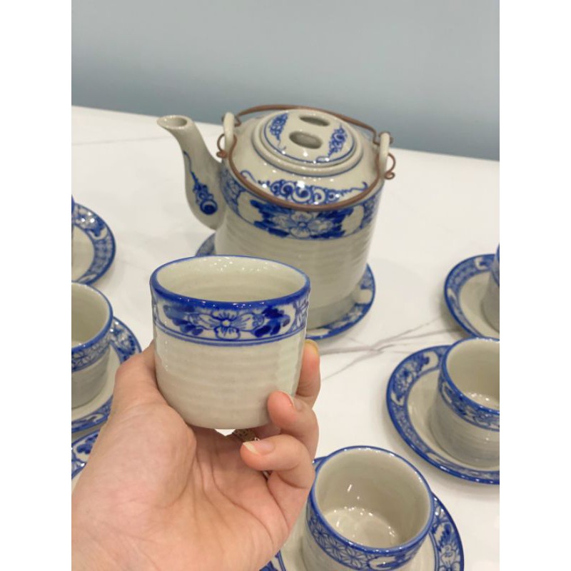 Bộ ấm tích uống trà xanh vẽ hoa chanh cổ dung tích 1l và 1,5l - Gốm sứ Bát tràng.