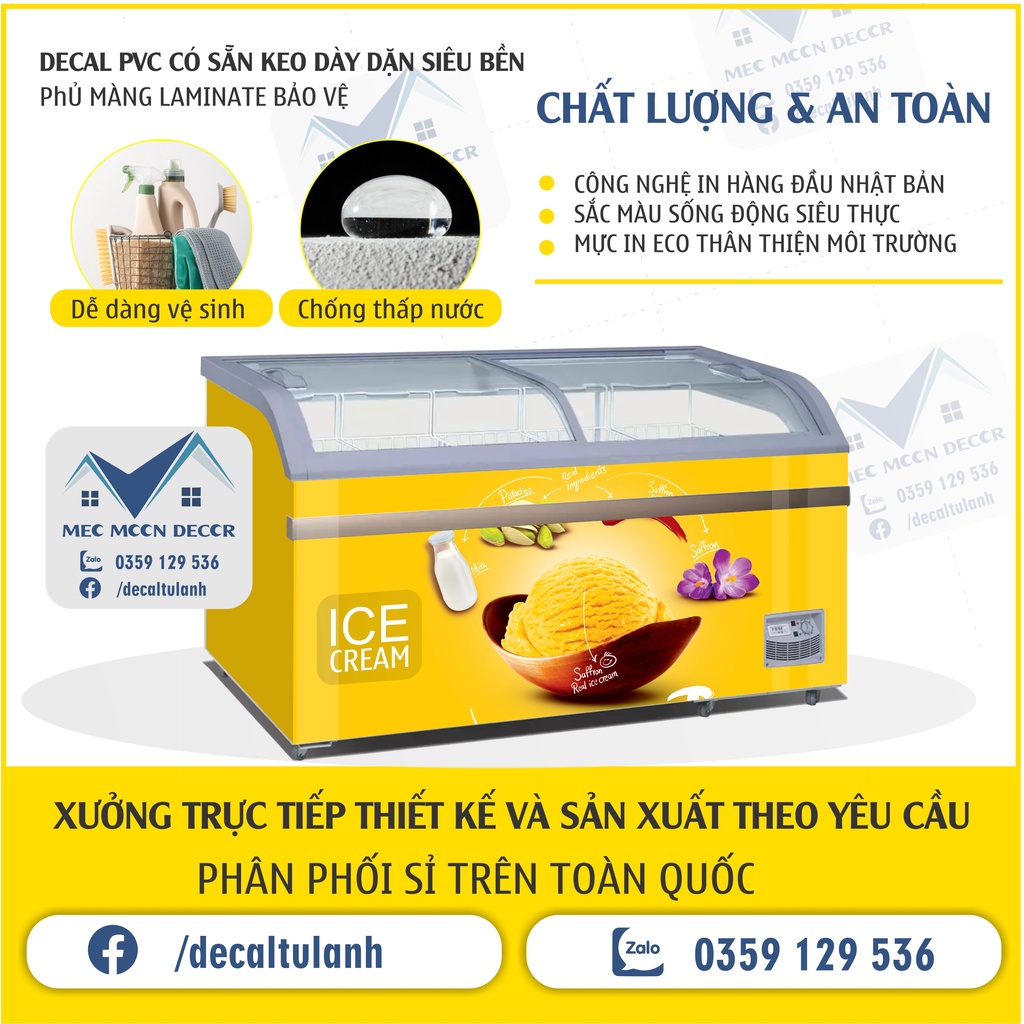 Miếng dán tủ đông - decal dán tủ đông không thấm nước mẫu kem tươi mát