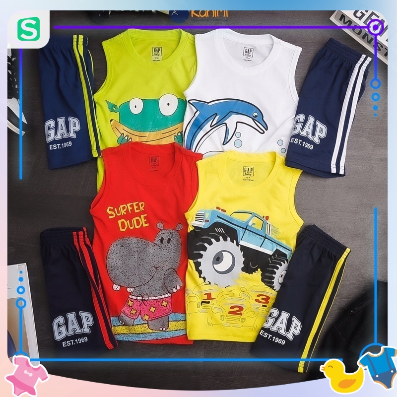 Đồ bộ sát nách Gáp bé trai nhí 1-5T xe, nhện, cá heo, hà mã