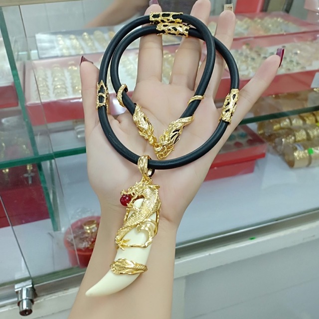 Combo Dây Chuyền Nam Cao Su Bọc Đầu Rồng + Dây Chuyền Nanh Bọc Rồng Ngậm Châu Mạnh Mẽ.. Quý Phái