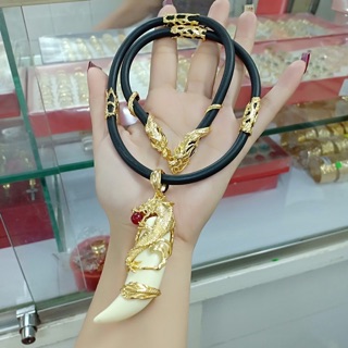 Combo Dây Chuyền Nam Cao Su Bọc Đầu Rồng + Dây Chuyền Nanh Bọc Rồng Ngậm Châu Mạnh Mẽ.. Quý Phái