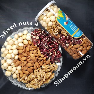 Hạt mix 4 loại hạt dinh dưỡng MONUTS hũ 500gr, hạt ngũ cốc cho bà bầu gồm macca, óc chó vàng, óc chó đỏ, hạnh nhân