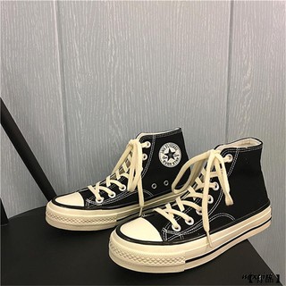 Giày Vải Canvas Cổ Cao Màu Đen Phong Cách Retro Hàn Quốc 1970s