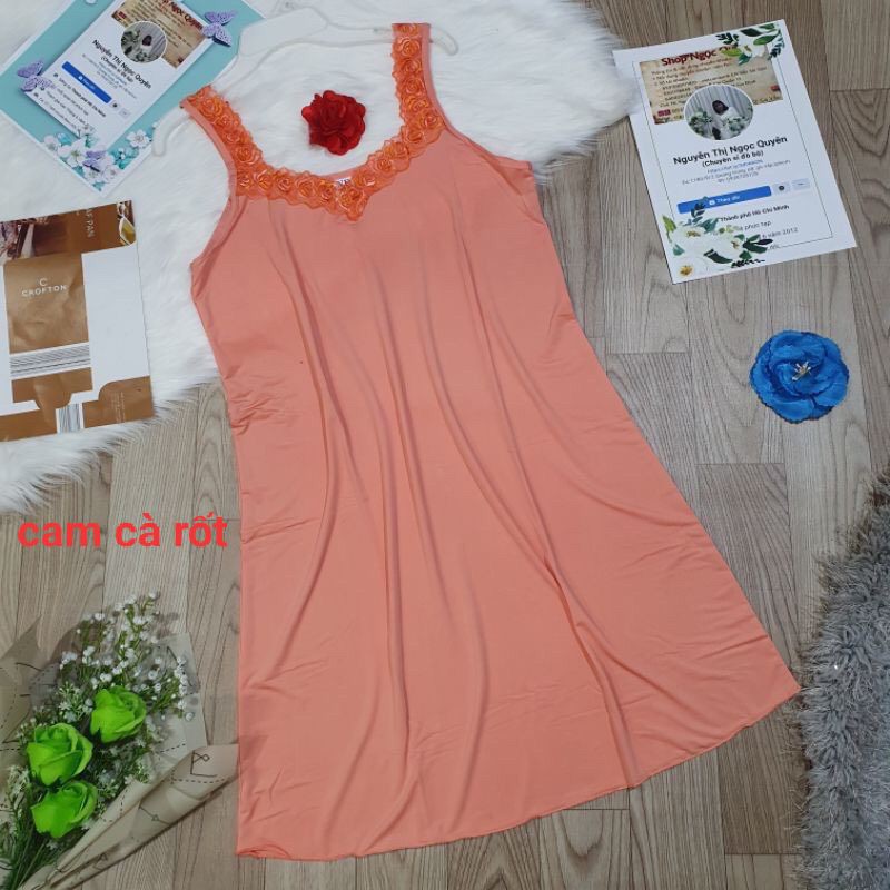 [Video+Ảnh Thật] Đầm Thun Lạnh, Đầm Ngủ Dây Bản Phối Ren | BigBuy360 - bigbuy360.vn