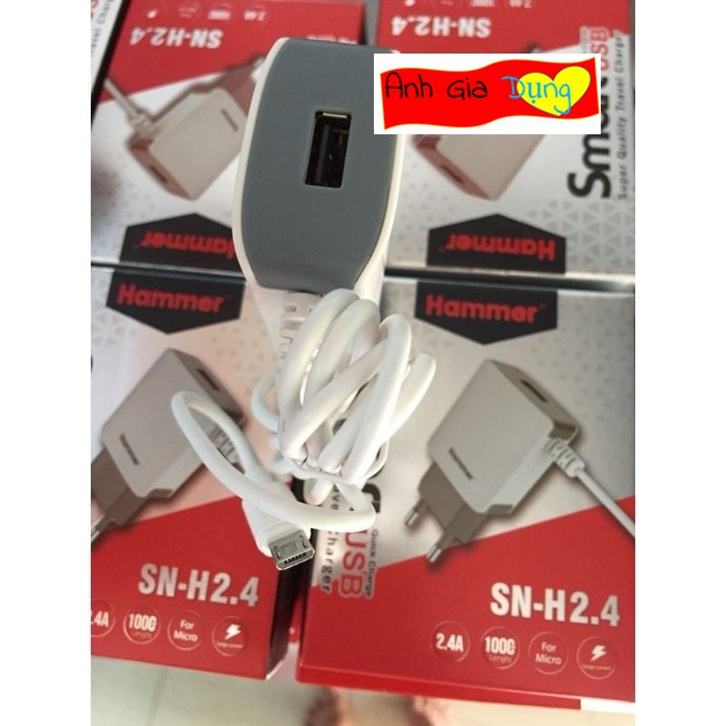 Sạc liền dây Hammer 2.4A CÓ THÊM CỔNG USB