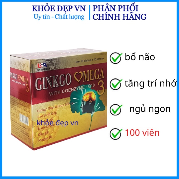 [hộp 100 viên] VIên uống bổ não Ginko Omega Q10 - Bổ não, dưỡng não