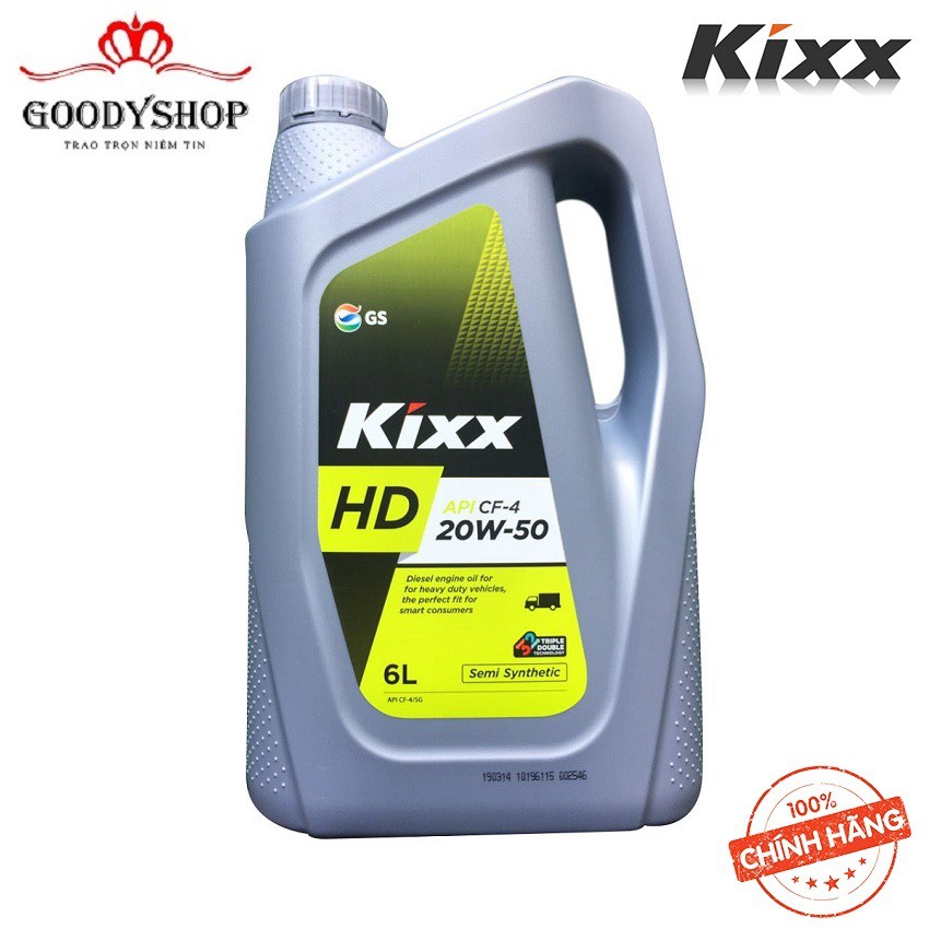 Dầu nhờn động cơ Diesel bán tổng hợp Kixx HD CF-4 20W/50 6L GOODYSHOP