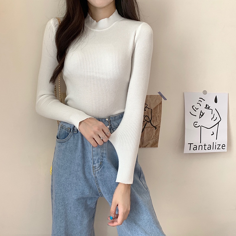 Áo len thun gân cổ 3 phân tay dài ulzzang