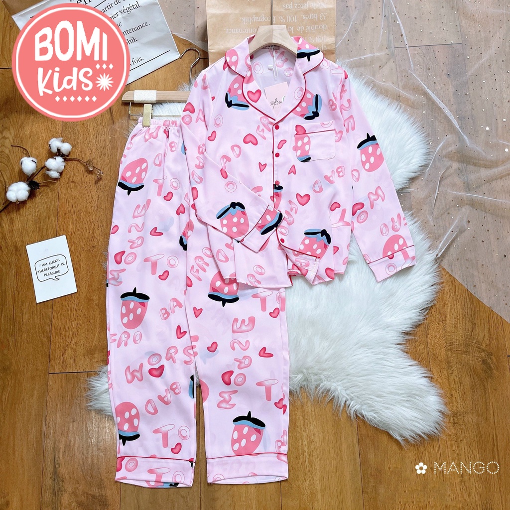 [ 17kg - 40kg ] Đồ Bộ Bé Gái Mặc Nhà dài tay cao cấp Pijama Lụa Mango Cao Cấp Cho Bé_BM23