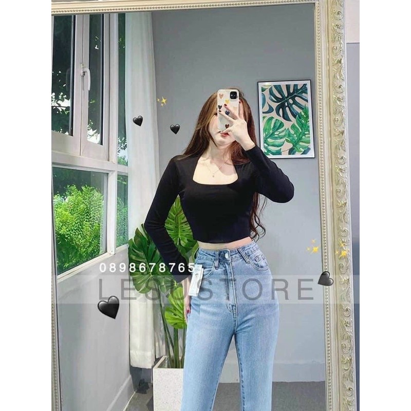 Áo kiểu croptop nữ đẹp ôm body tay dài cổ vuông sexy phong cách hàn quốc cực dễ thương mẫu mới thời trang 2021-A22