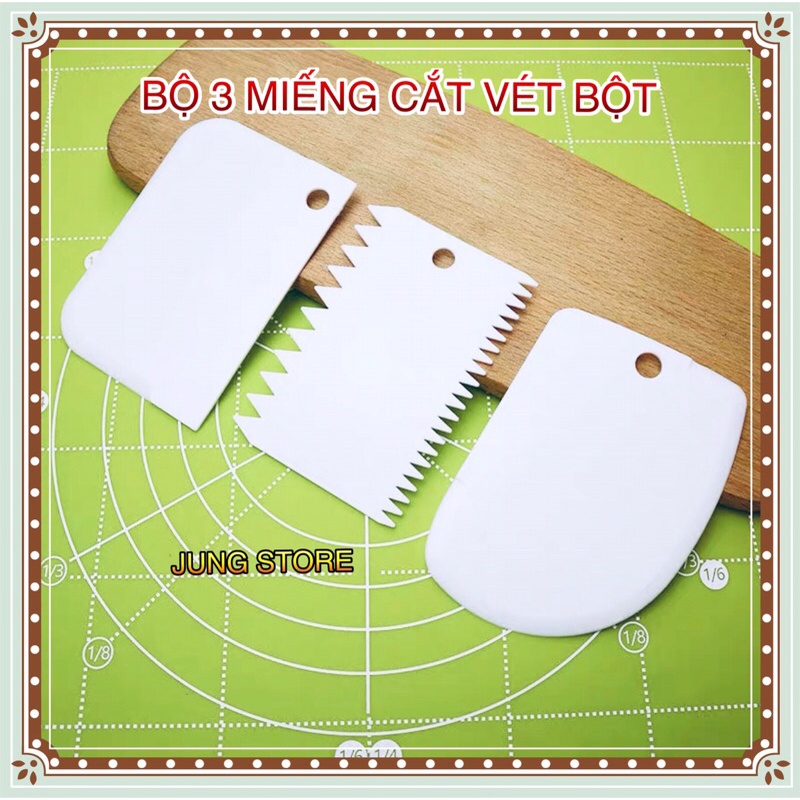 Bộ 3 Miếng Cắt Bột, Vét Bột, Dụng cụ làm bánh, Chà láng bánh kem bằng nhựa giá rẻ JUNGSTORE M298