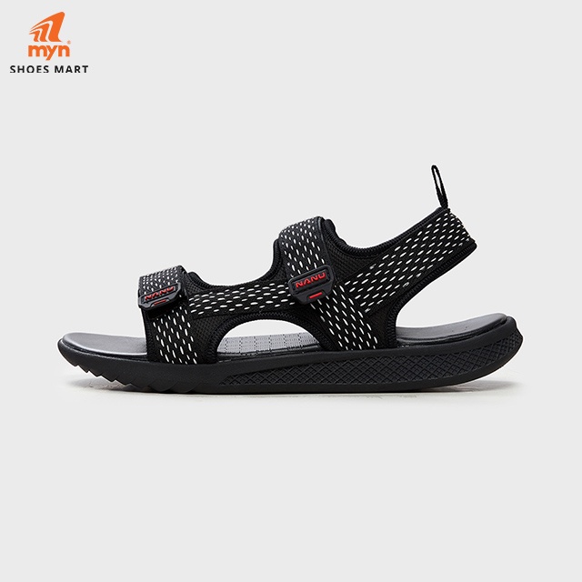 Sandal Nanu Nam mã F4 all black quai ngang họa tiết trắng