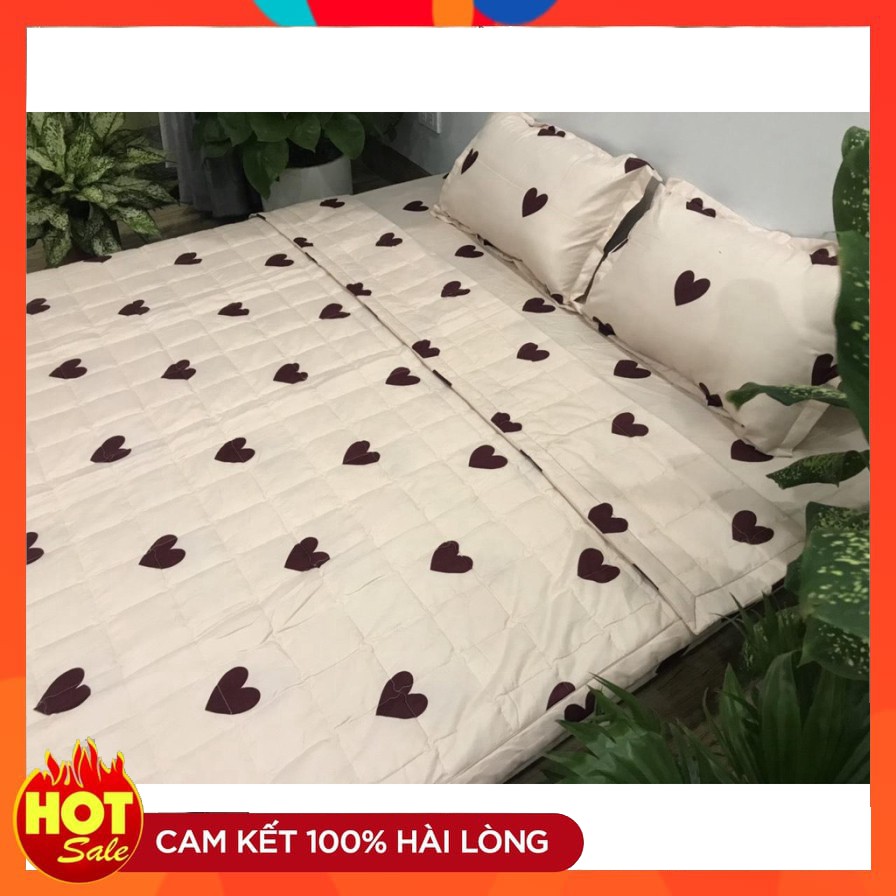 Bộ ga giường 4 món 1m6/1m8 tim nâu kèm 2 áo gối nằm 45x65 1 áo gối ôm
