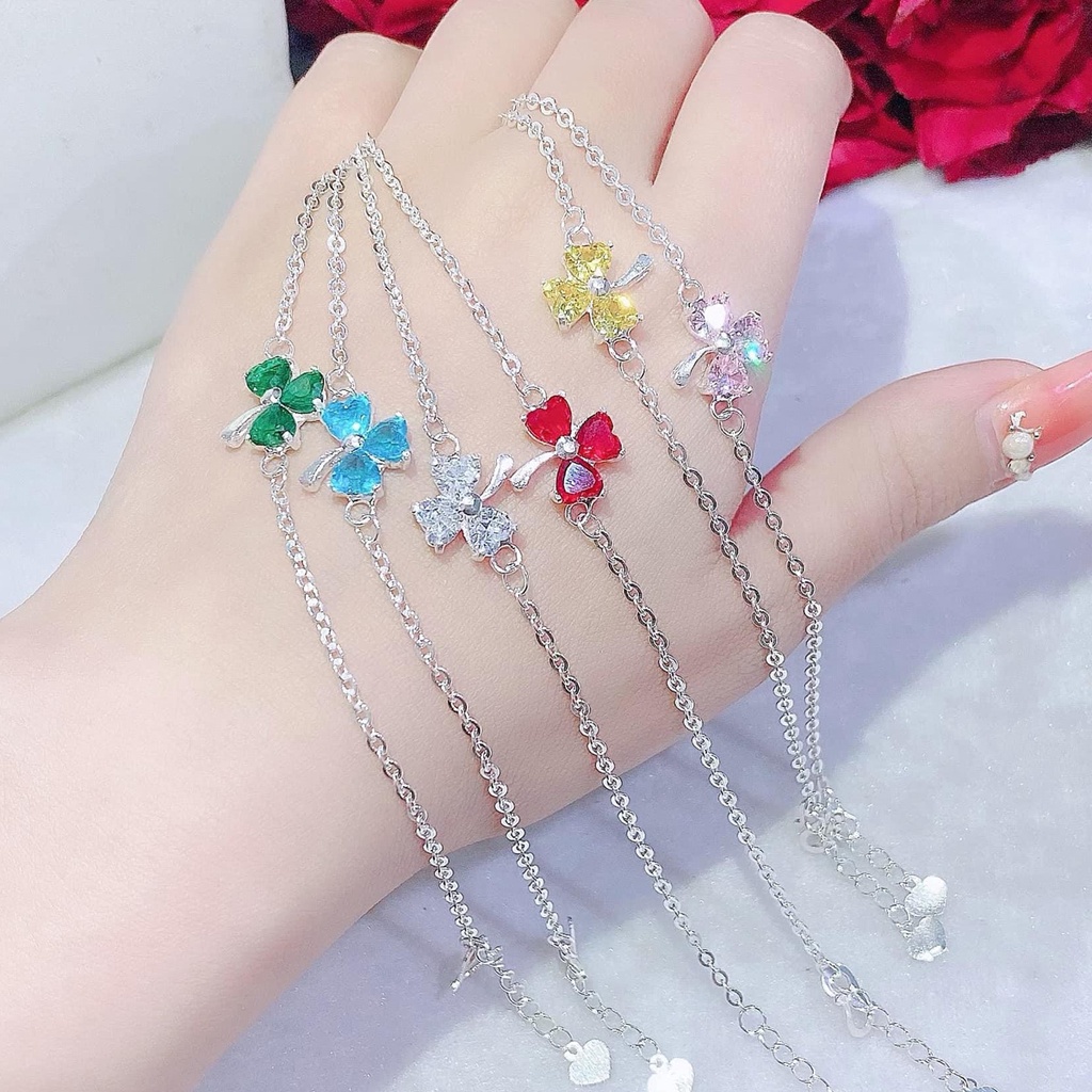 Lắc tay cỏ 3 lá may mắn bằng bạc ta - Vòng lắc đeo tay dây mảnh duyên dáng cho nữ