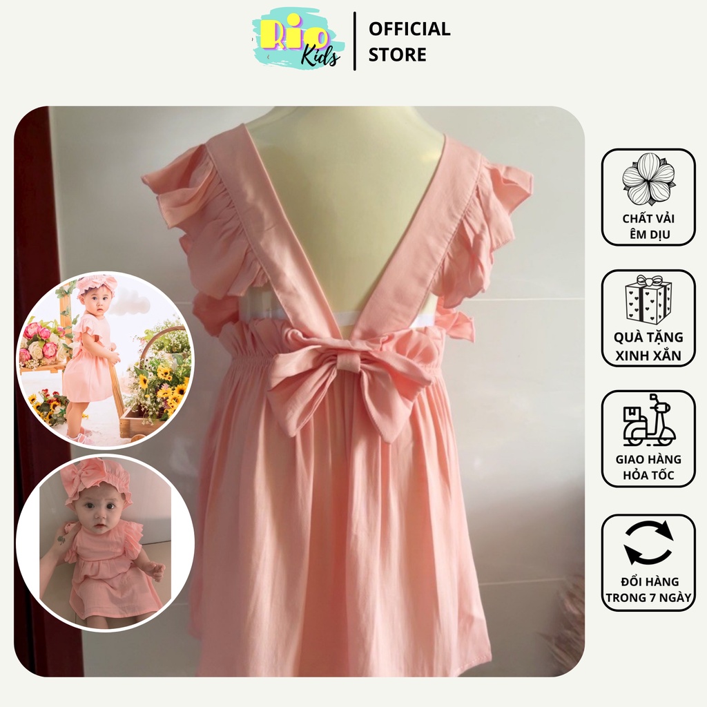 Váy tiểu thư đầm công chúa thiết kế cho bé gái tặng kèm turban cho bé đi chơi, đi học - Riokids TT4