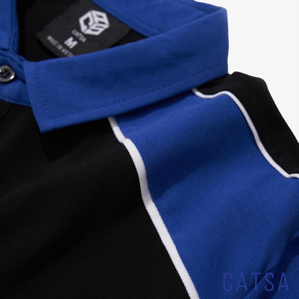 Áo thun nam POLO đen trơn phối xanh dương vải cotton cao cấp ngắn tay cực sang trọng CATSA ATP294