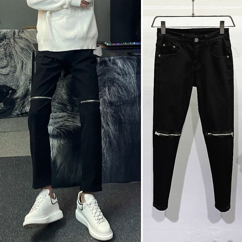 Quần Jeans jogger Phối Vết Rách Và Khóa Kéo Cá Tính Cho Nam