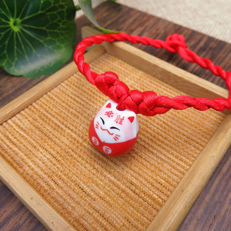 Vòng Tay EBI Gốm Mèo Dây Thừng Đỏ May Mắn Makeni Neko tùy chỉnh độ rộng