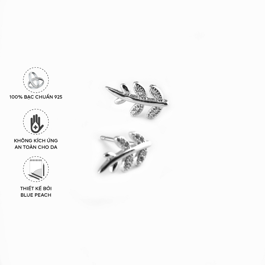 Khuyên Tai Bạc Blue Peach Lá WG KT302