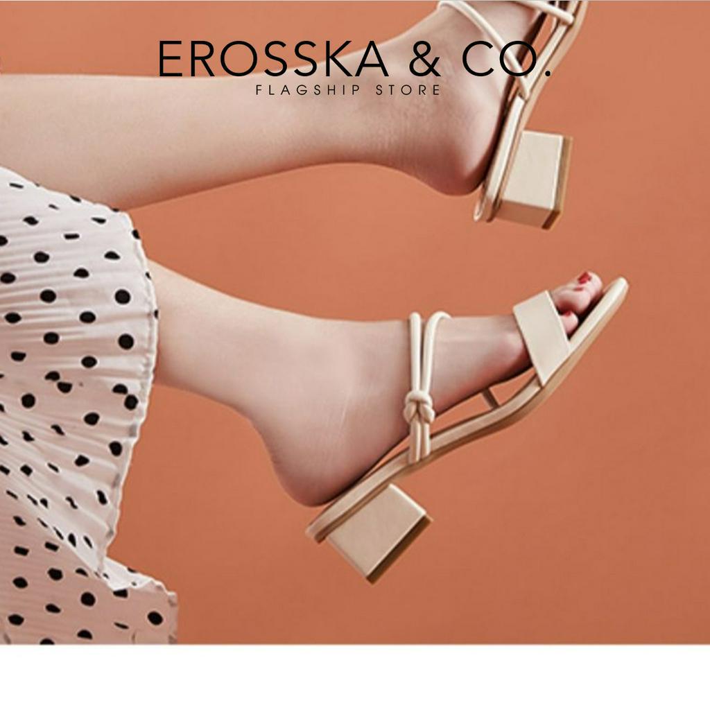 [Form nhỏ tăng 1 size] Erosska - Guốc nữ 3 phân gót vuông phối dây quai mảnh êm chân màu xanh - EB064