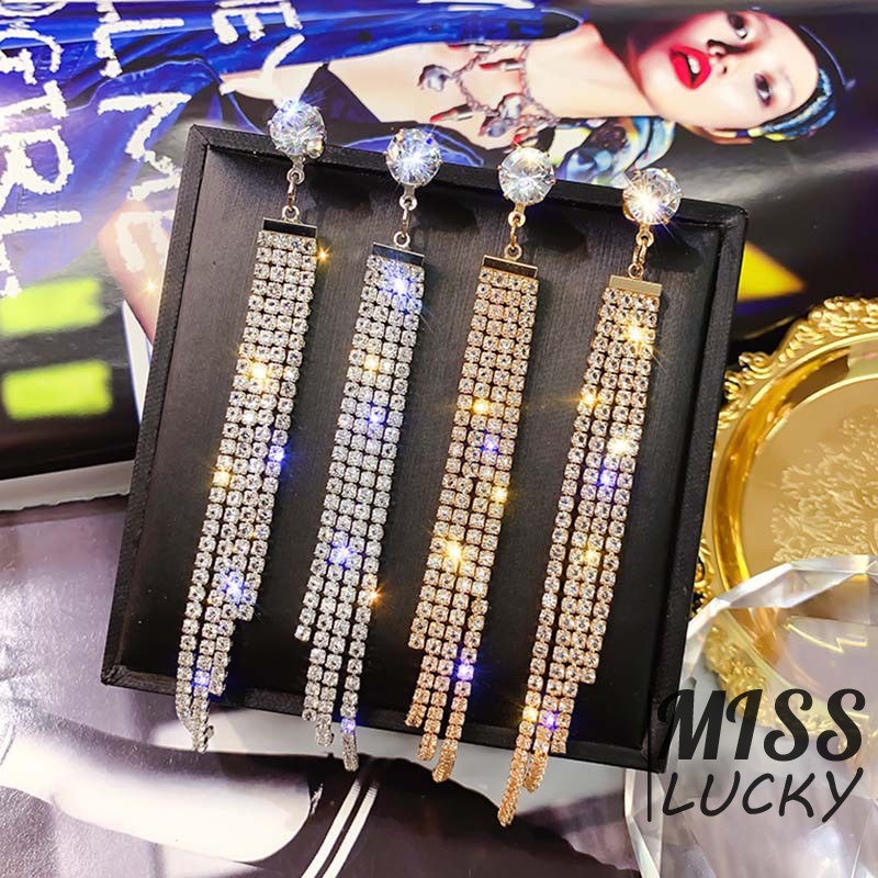 Khuyên tai dáng dài đính đá pha lê lấp lánh phong cách Hàn Quốc thời trang nữ thanh lịch